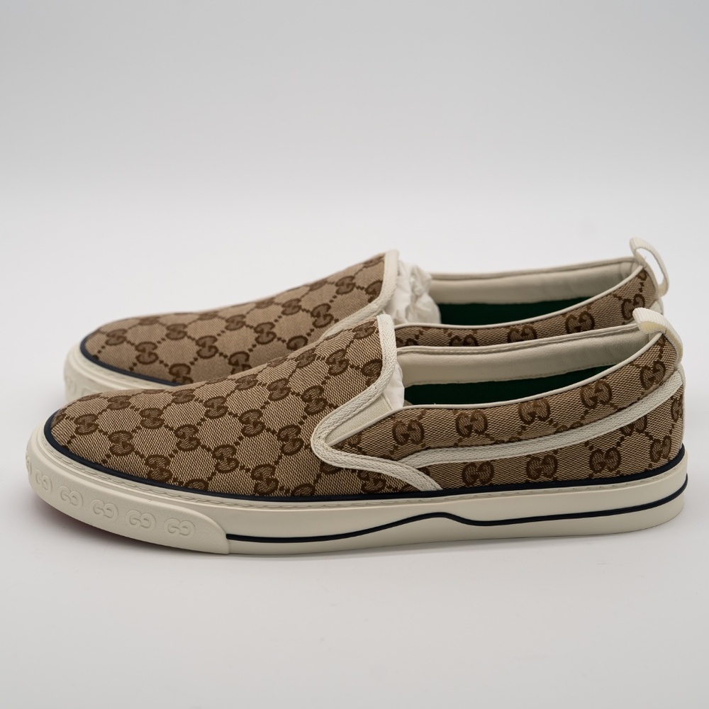 size 12.5G 13 US Gucci Tennis Slip On Canvas GG Brown Beige - Picture 4 of 10